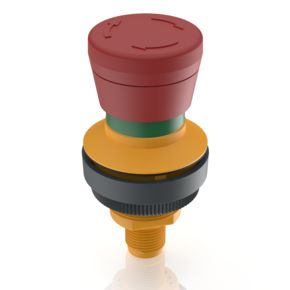 RAMO 30 E, M12，圆形卡圈, 2 常闭, 金, M12 5-极 A-编码, 复位 通过旋转, 蘑菇头 红色, 箭头 红色