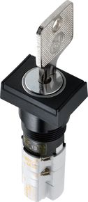LUMOTAST 75 IP40，钥匙开关，方形卡圈, 2 常闭 + 2 常开, 银触, 焊接端子, 90°, 自复位功能, 拔出位置 0
