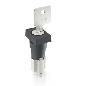 LUMOTAST 75 IP40，钥匙开关，方形卡圈, 1 常闭 + 1 常开, 银触, 焊接端子, 45°, 触感的, 拔出位置 0