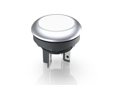 LUMOTAST 16，发光按键 5V，圆形卡圈 , 触感的, 前圈 银金属色, 1 常开, 灯罩 白色