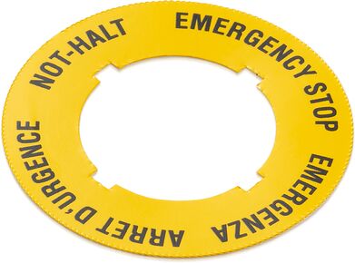 急停，粘贴牌，圆形16.3，外径40 mm, NOT-HALT, EMERGENCY STOP, ARRET D'URGENCE, EMERGENZA, 40 mm x 40 mm, 16.3 mm