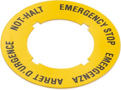 急停，粘贴牌，圆形30.3，外径60 mm, 4 x EMERGENCY STOP, 黄色